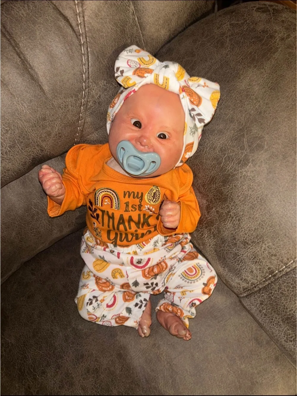 Baby Girls Orange Thanksgiving Outfit Set with Headband